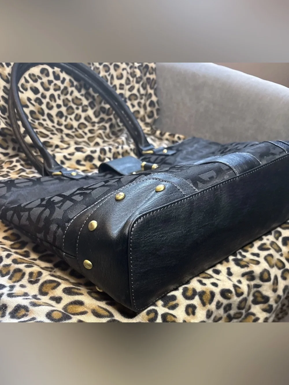 Etienne Aigner Black Turn lock Signature Jacquard/Leather Satchel/Shoulder/Tote